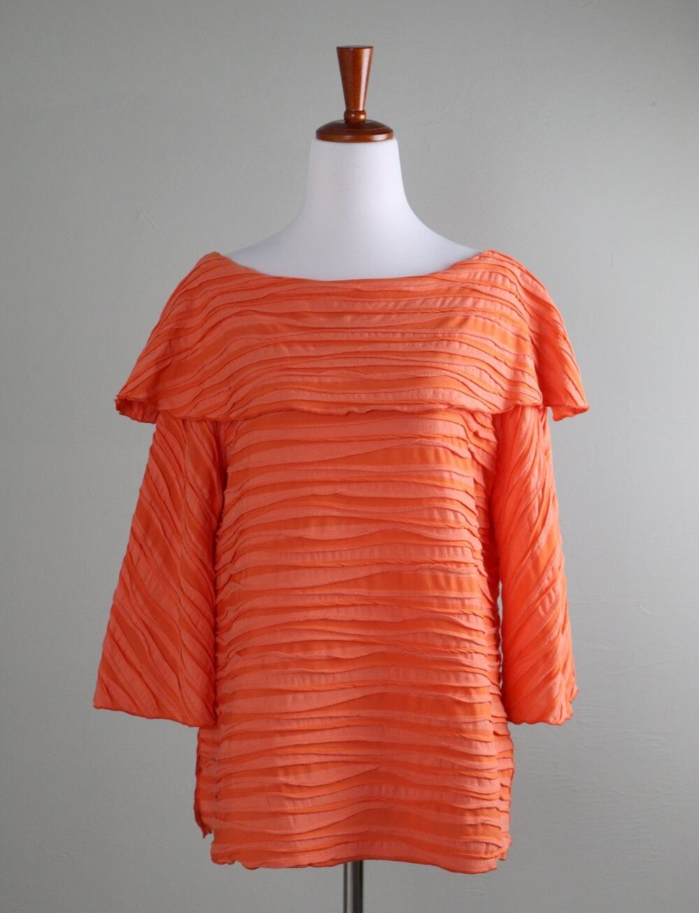 IC BY CONNIE K Orange Textured Ribbed Striped Shawl Neck Top Size Small